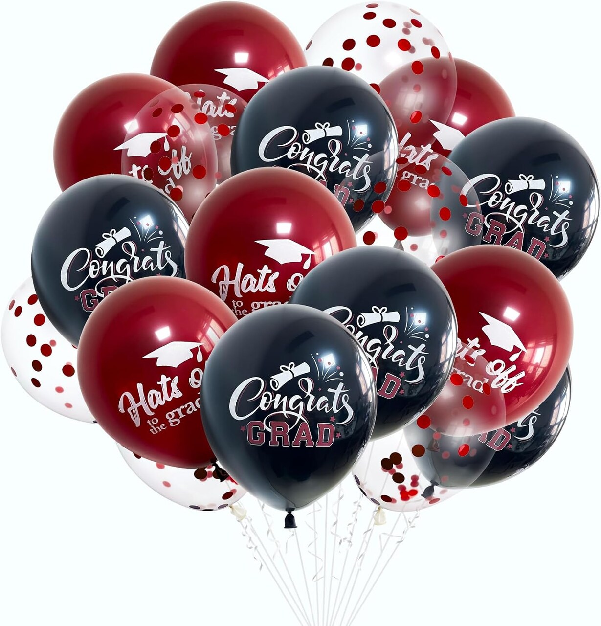 18 Pack Graduation Decorations 2026 Latex Balloons - 12 Inch Maroon and Black Congrats Grad Graduation Confetti Balloons with Ribbons for Class of 2026 Grad Party Decor Supplies